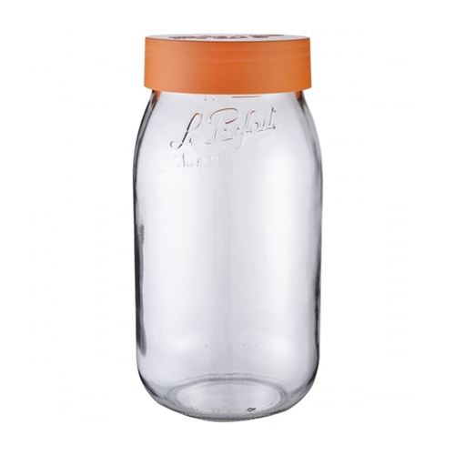 LE PARFAIT 6585016 Bocal a vis en verre - 2L - Bouchon orange - Transparent