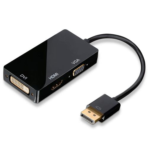VSHOP® Full HD Adaptateur 3 en 1 DisplayPort vers VGA + HDMI + DVI (convertisseur) PC + MAC / APPLE Contacts plaqués or transmission vidéo et audio noir