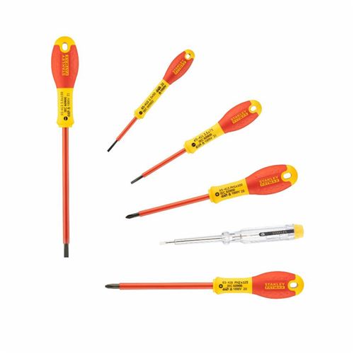 Stanley Tournevis Isoles 1000 V Électricien + Philips + Testeur - Jeu De 6Pieces Fatmax - 0-65-441