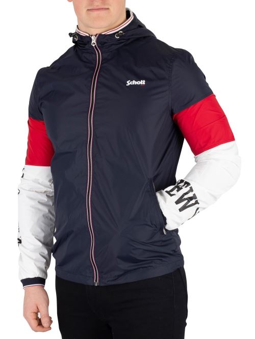 Schott Pour des hommes Veste coupe-vent logo, BleuXL