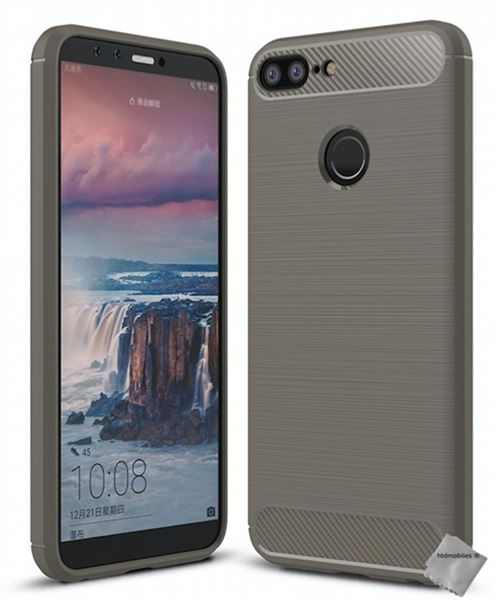 Housse etui coque silicone gel carbone pour Huawei Honor 9 Lite avec verre trempe - GRIS
