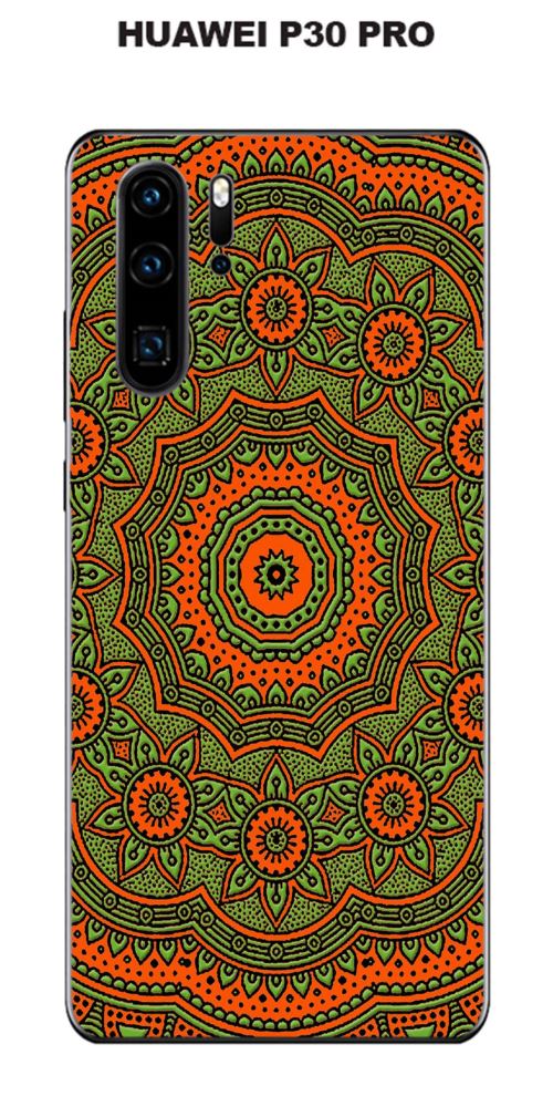 Coque Huawei P30 PRO design Mandala rosace bicolore Orange & vert