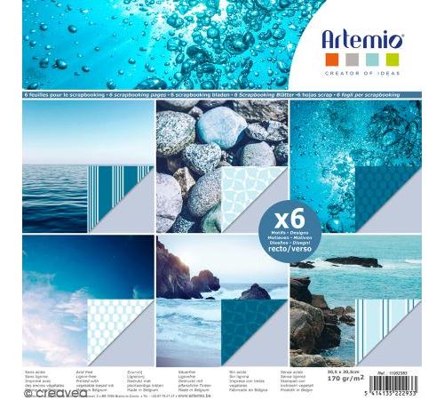Papier scrapbooking Artemio - Bleu océan - 30,5 x 30,5 cm - 6 feuilles