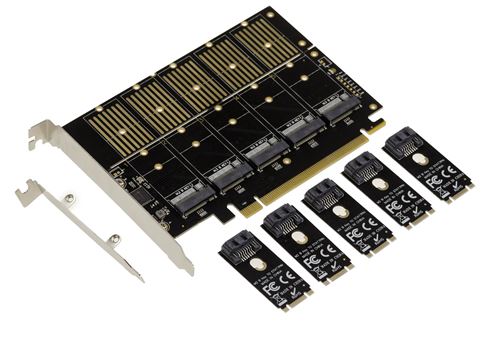 Carte contrôleur PCIe 3.1 16x pour 5 SSD M2 (M.2 NGFF B Key ou B+M Key SATA) ou disques durs SATA - CHIPSET JMB585