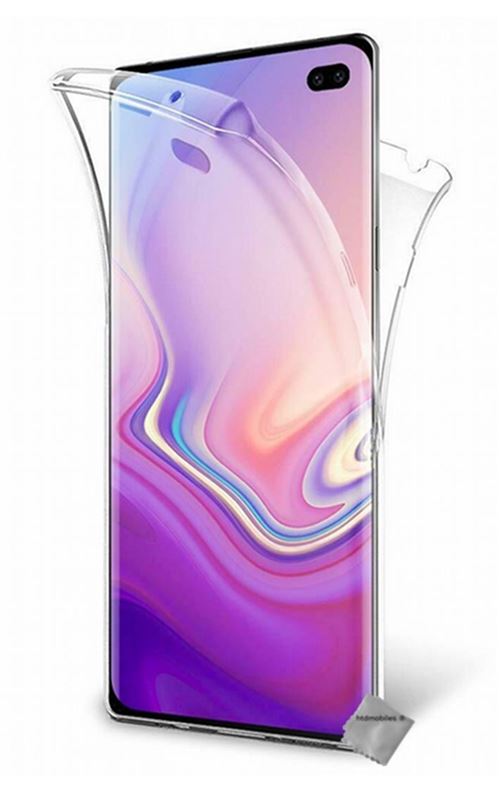 Housse etui coque gel 360 integrale Samsung Galaxy S10 + verre trempe - TRANSPARENT - htdmobiles