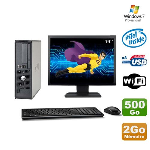 PC Dell 380 Sff E5200 2.5Ghz 2Go Disque 500Go Dvd WiFi Win 7 Ecran 19'