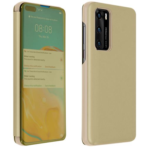 Housse pour Huawei P40 Clapet translucide Design Miroir Support Vidéo doré