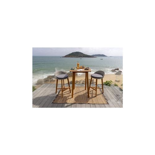 Ensemble Repas De Jardin Type Bar - Table 80x80cm - En Bois Et Resine Tressee - 2 Places