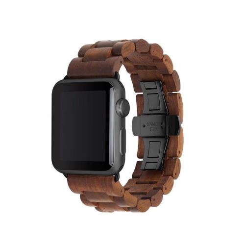  Bracelet Apple Watch Series 1, 2, 3 & 4 en bois véritable (noix, noir / 42mm, 44mm)