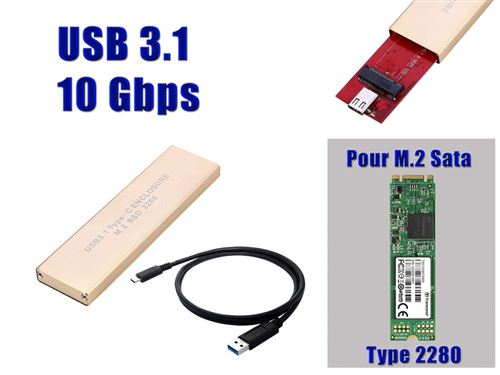 Boitier Aluminium USB 3.1 Pour SSD M.2 NGFF POUR FORMAT 2280