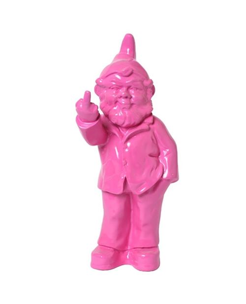 Statue en résine NAIN de jardin doigt d'honneur fushia - 33 cm
