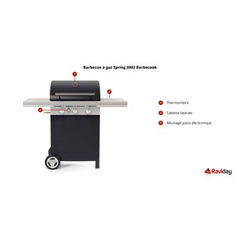 Barbecue à gaz 3 feux Barbecook Spring 3002 Noir et Gris