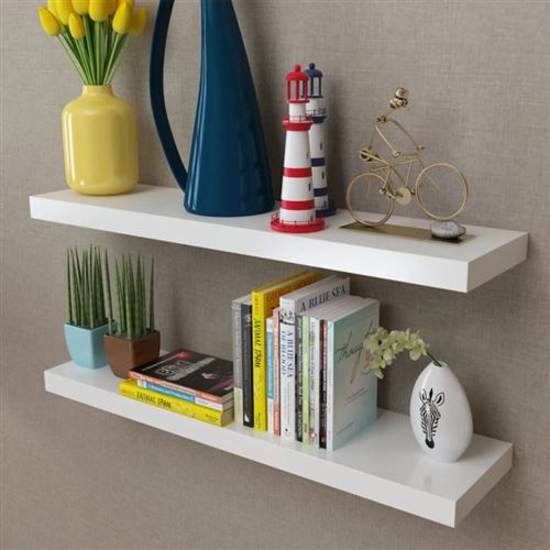 2 Etagères murales en MDF Blanc pour DVD/Livres