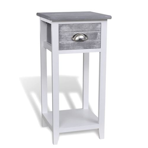 Vidaxl Gris/Blanc Table De Chevet Avec 1 Tiroir Et - Image 2