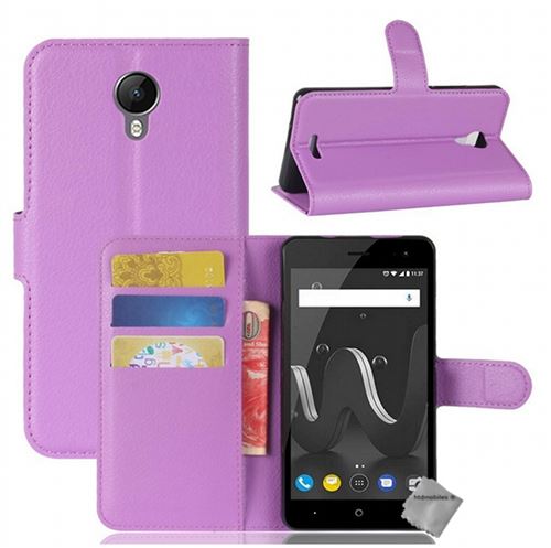 Housse etui coque pochette portefeuille pour Wiko Jerry 2 avec verre trempe - MAUVE