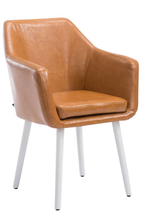 Chaise de salle à manger Utrecht Similicuir - Piètement en bois de chêne Blanc - Siège Marron clair