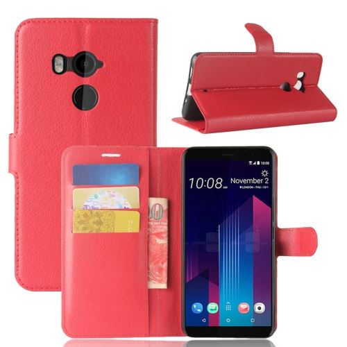 HTC U11+ Housse Etui Cuir PU Texture Litchi Rouge ALS53183