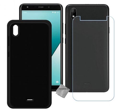 Coque silicone gel fine pour Wiko Y61 avec verre trempe - NOIR - htdmobiles