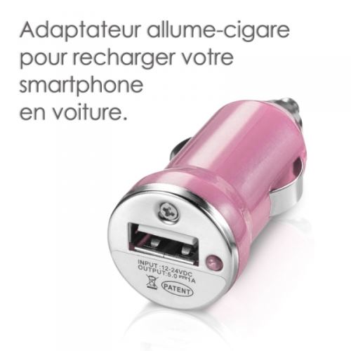 Chargeur allume-cigare SHOT CASE IPHONE Cable Metal + Prise ROSE