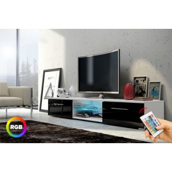 Audio Video Edith Meuble Tv Bas 140 Cm Blanc Mat Blanc Brillant