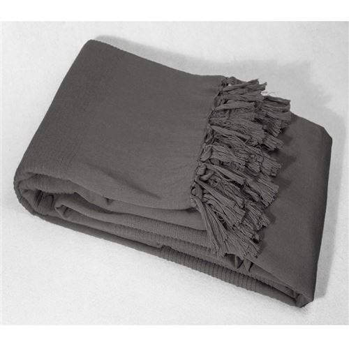Dessus de lit gris anthracite à franges 240x220 - Douceur d'Intérieur