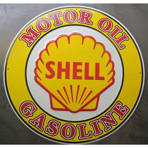 plaque shell motor oil ronde 60cm gasoline tole deco diner usa bar garage loft