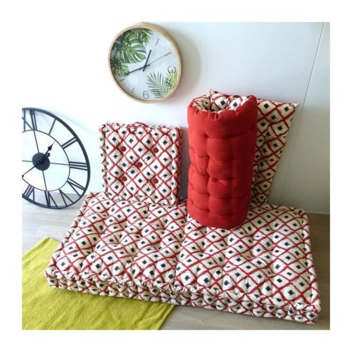 Matelas de sol 100% coton imprimé BOHO 120x60x15cm - Rouge