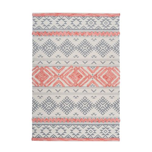 Paris Prix Gris Tapis Jacquard À Poils Courts "Ethnie" & Orange 120 X 170 Cm