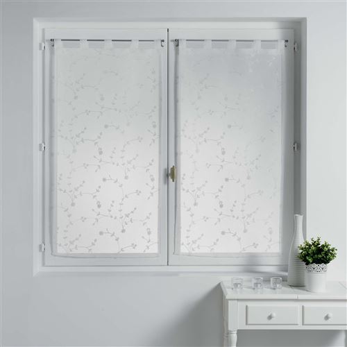 Paire droite passants 2 x 60 x 120 cm voile sable brode petite fleur Blanc/Blanc
