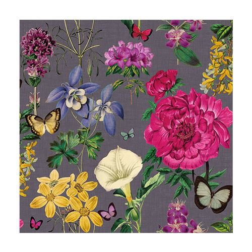 20 serviettes fleurs botanique gris 33x33cm