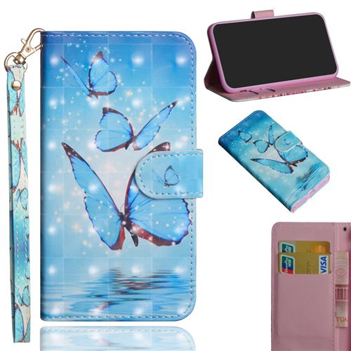 Etui en PU motif décoratif de points lumineux papillon bleu pour votre Motorola Moto E5 Play Go