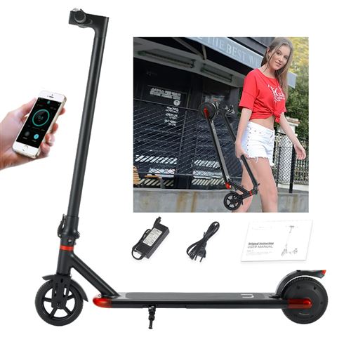 Trottinette électrique pliable vitesse maximale 23km/h 5.0AH frein arrière métallique cache câble avec moteur arrière-noir/rouge