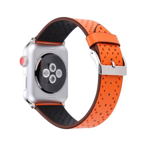 Bracelet de montre en cuir durable respirant pour Apple Watch Series 6/ SE/ 5/ 4 40mm - Orange