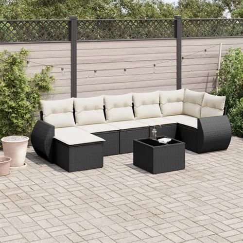 vidaXL Salon de Jardin avec Coussins 8 pcs, Canapés de Terrasse, Ensemble de Meubles de Patio, Mobilier d'Extérieur, Noir 3221685