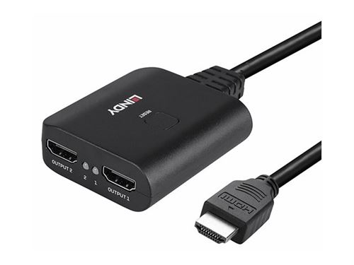 Lindy - Répartiteur HDMI - HDMI, Micro-USB de type B (alimentation uniquement) pour HDMI femelle - 50 cm - noir - support pour 4K60Hz (3840 x 2160), HDR support