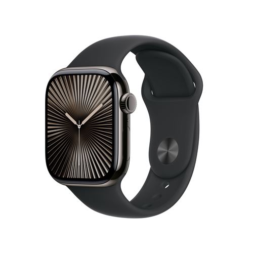 Apple Watch Series 10 (GPS + Cellular) - 42 mm - ardoise titane - montre intelligente avec bande sport - fluoroélastomère - noir - taille du bracelet : M/L - 64 Go - LTE, Wi-Fi 4, UWB, Bluetooth - 4G - 34.4 g