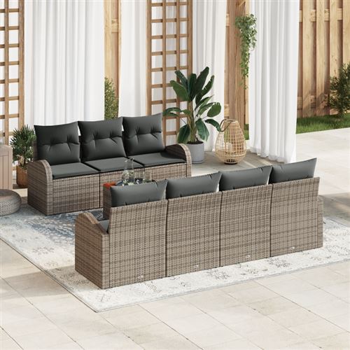 Non Communiqué Gris Ensemble De 8 Canapés De Jardin Avec Coussins Poly Rattan Acacia