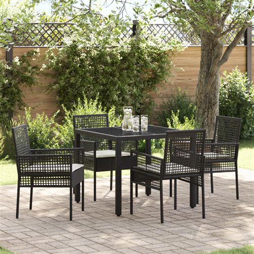 Non Communiqué Noir Ensemble De Salle À Manger De Jardin 5 Pièces Avec Coussins En Poly Rattan