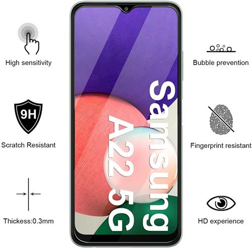Verre trempé Samsung Galaxy A22 5G Protection Écran Ultra-résistant 9H -  Transparent - Français