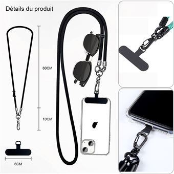 Bijoux De Telephone GRIFEMA Cordon Téléphone Universel Avec Patch, Sangle Réglable, Compatible Avec La Plupart Des Coques De Téléphone, Noir étuis Et Coques Pour Téléphone Portable