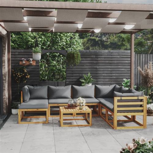 Non Communiqué Gris Salon De Jardin Modulable Vidaxl Bois Massif 8 Pieces 8 Personnes