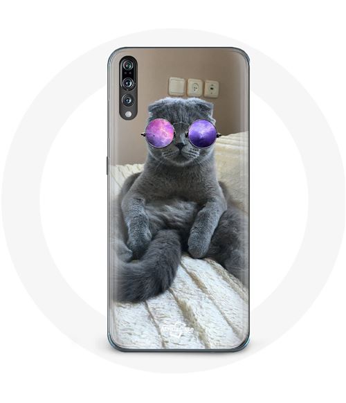 Coque pour Huawei P20 Chat avec Lunettes de vue violettes Maniacase