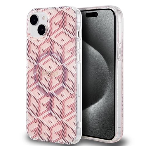 Coque pour iPhone 15 Plus / iPhone 14 Plus - Guess IML GCube MagSafe (GUHMP15MHMHGCUSTGP) - Rose