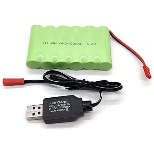 Batterie Rechargeable 7.2V 2400mAh Ni-MH AA pour Véhicules RC Compatible avec WLtoys K989, DJI Tello Haute Capacité, Longue Durée Câble USB Inclus, Vert