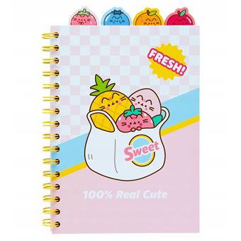 Carnet Onglets Fruits Motif 100% Real Cute Format A5 avec Intercalaires Colorés Pusheen Rose - 1