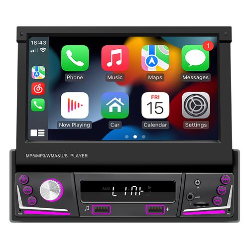 Gearelec Autoradio 7 pouces avec CarPlay Android Auto Bluetooth RDS USB AUX - Noir