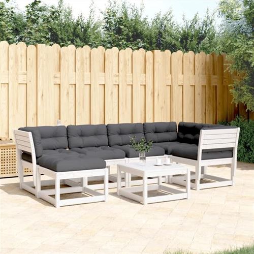 Vidaxl Blanc Salon De Jardin 6 Pcs - Bois Massif De Pin - Image 2