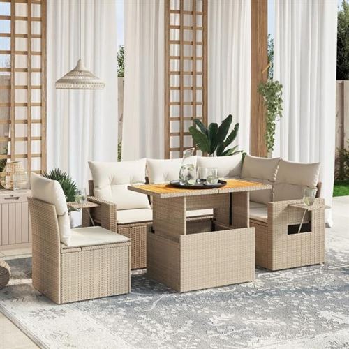 Non Communiqué Beige Vidaxl Salon De Jardin Avec Coussins 6 Pcs, Canapés De Terrasse, Ensemble De Meubles De Patio, Mobilier D'extérieur, 3271758