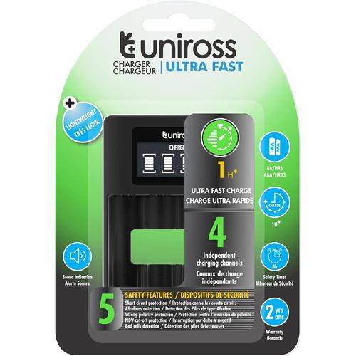 UNIROSS Chargeur LCD ULTRA RAPIDE Pour 1 à 4 Piles Ni-MH 1.2V AA AAA