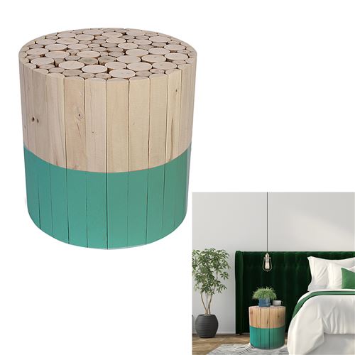 tabouret bicolore rond bois brut et vert m